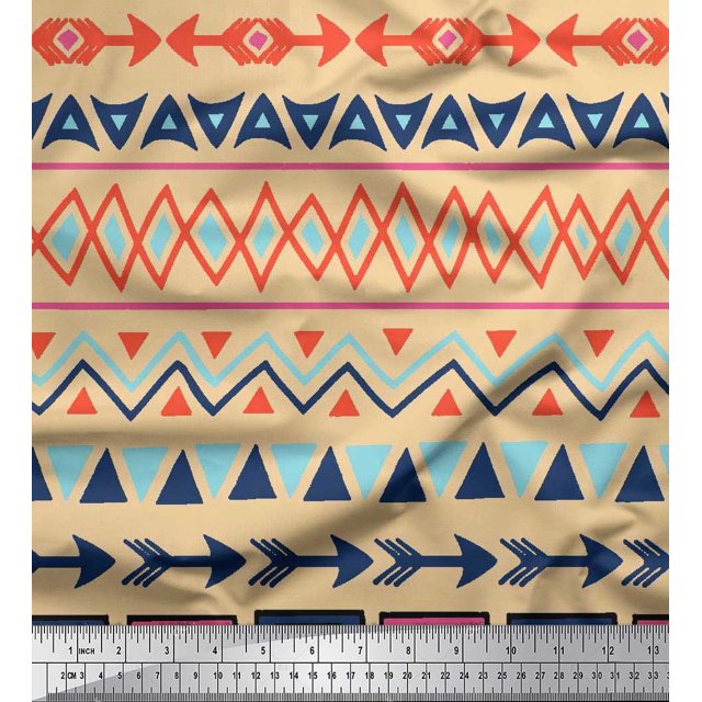 Soimoi Poly Georgette Fabric Geometric African Decor Fabric Printed Yard 42 Inch Wide