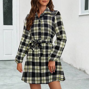 Pisexur Robe à Manches Longues à Col Rabattu Mode Robe Décontractée pour Femme à Manches Longues Col Rabattu Boutons Robe à Imprimé Patchwork Robes pour Femmes