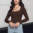 thumbnail image 2 of Yuyuzo Crop Tops for Women Ribbed Knit Long Sleeve Scoop Neck Casual Fall Basic Going out Tops, 2 of 7