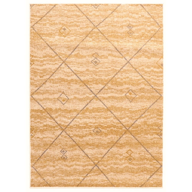 ECARPET Abstract Geometric Area Rug from the Devos Collection, featuring a plush indoor carpet in beige and tan with a gray Moroccan diamond pattern, designed to add softness and style to family living spaces.