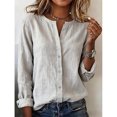 thumbnail image 3 of FAVIPT Womens V Neck Cotton Linen Blouses Long Sleeve Button Front Shirts Loose Fit Spring Casual Tops White,L, 3 of 4