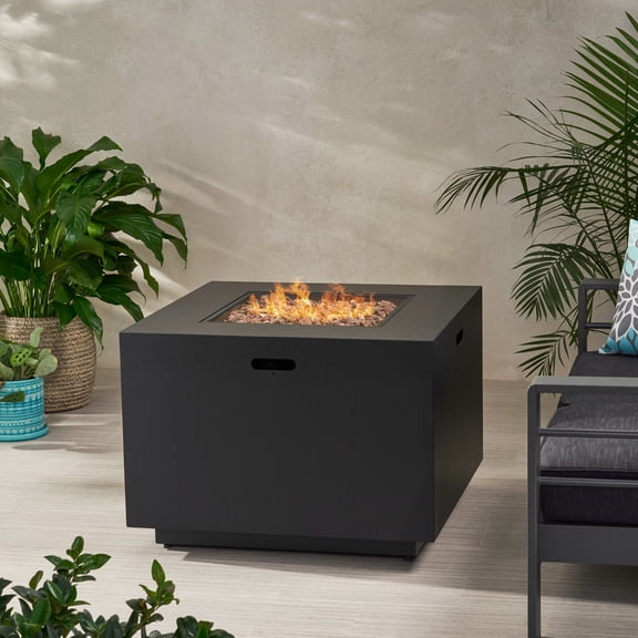 Noble House Table de Foyer au Propane Extérieur de 33 Pouces, Carré en Fer Enduit de Poudre à Combustion au Gaz 50000 BTU avec Réservoir à l'Intérieur, Aucun Assemblage, Gris Foncé