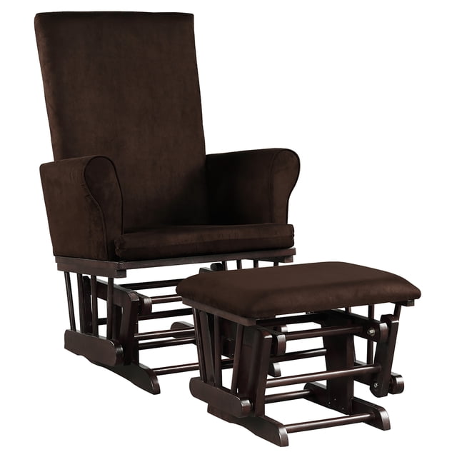 Costway Fauteuil Berçant Relax pour Chambre de Bébé avec Coussin, Brun. l'Ensemble Comprend une Chaise Berçante à Dossier Haut avec Accoudoirs Rembourrés et un Ottoman Assorti, Dotés d'Un Cadre Robuste en Bois de Caoutchouc et en Bois Courbé. le Tissu en Microfibre Doux et des Coussins en Éponge à Haute Densité Offrent Confort et Durabilité. le Berçant Offre un Mouvement à Roulements à Billes Fluide, et l'Ottoman Offre un Soutien Supplémentaire aux Jambes. Idéal pour l'Allaitement, la Lecture Ou la Détente dans une Chambre de Bébé Ou un Espace de Vie.