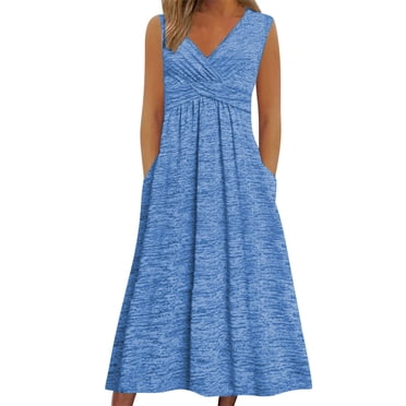Ixbnca Maxi Dress for Women Plus Size V Neck Tank Dress Casual Sleeveless Summer Sundress with Pockets