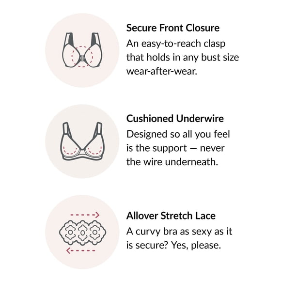 Women's Glamorise 9245 Elegance Stretch Lace Front Close Wonderwire Bra (White 44DD)