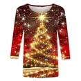 thumbnail image 4 of yoeyez T-Shirts de Noël Laids pour Femmes Manches 3/4 Hauts de Noël Mignons Chandail à Paillettes Imprimé Arbre de Noël Chandail de Fête d'Automne Tunique à Col Rond, 4 of 5