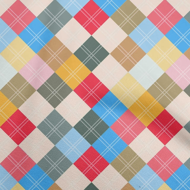 oneOone Cotton Flex Multicolor Fabric Check Sewing Material Print Fabric By The Yard 40 Inch Wide