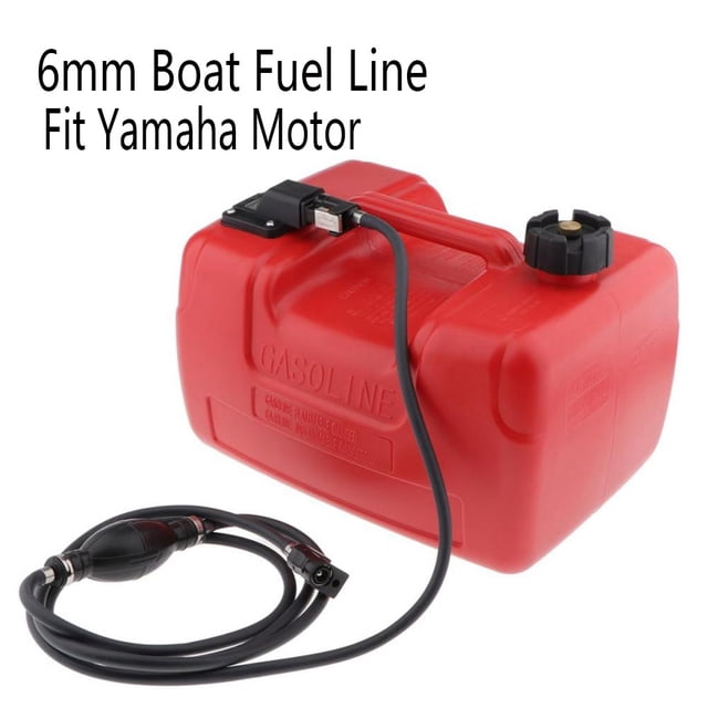 300CM Boat Fuel Line Hose 6mm Gas Hose Connector Outboard Boat Engine Petrol Tank Connectors Kit for Motor. The image shows a black fuel line hose with connectors attached to a red gasoline tank. The hose is 3 meters long with a 6mm inner diameter and 10mm outer diameter, designed for marine outboard engines. The package includes one fuel pipe, suitable for preventing fuel backflow and ensuring stable fuel flow.