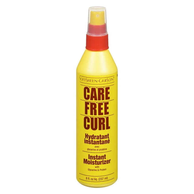 Care Free Curl Instant Hydratant Bouteille Vaporisateur Jaune avec Embout Rouge, Formulé pour les Boucles Sèches afin de Maintenir l'Équilibre d'Hydratation et de Prévenir la Casse, Contenant de la Glycérine et des Protéines, 8 fl oz (237 ml), Convient au Rajeunissement Quotidien des Boucles.