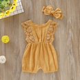 thumbnail image 4 of Baby Lace Little Flying Sleeve One-Piece Romper + Headscarf Female Baby Linen Back Button Lace Edge Romper  Two-Piece Set, 4 of 13