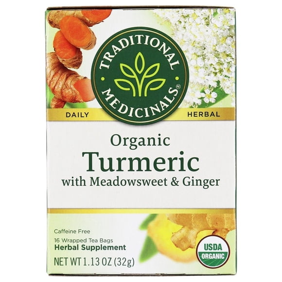 Traditional Medicinals - Organic Turmeric Herbal Tea With Meadowsweet and Ginger - 16 Tea Bags