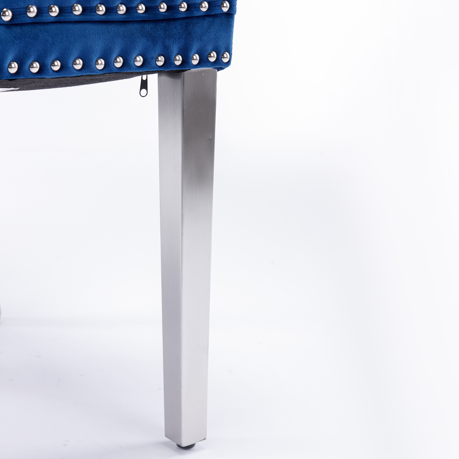 Noble House Velvet Upholstered Dining Chair Set of 2,Tufted with Siller Plated Legs & Nailhead Trim,Blue + Chrome