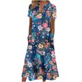 thumbnail image 1 of Cameland Robe d'Été pour Femme Décontractée à Col en V avec Boutons, Manches Courtes, Imprimée, Coupe Évasée, avec Poche, 1 of 5