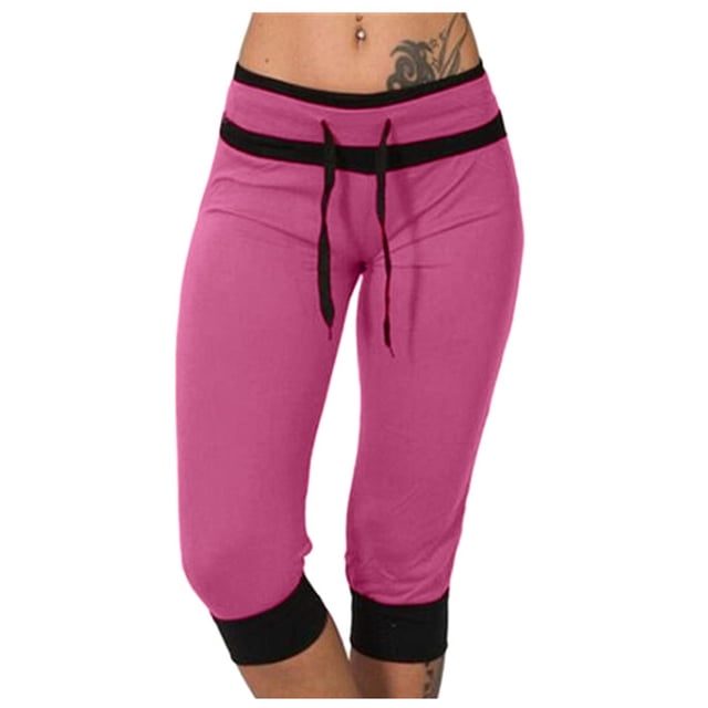AherBiu Plus Size Capris for Women Low Rise Elastic Drawstring Joggers Sweatpants Running Sports Capri Pants