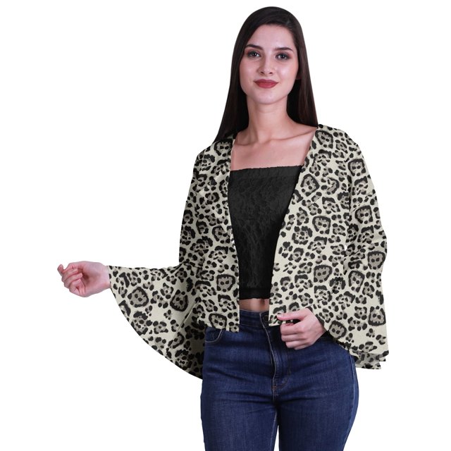 Moomaya Open Front Printed Full Bell Sleeve Short Summer Shrug Cardigan For Women