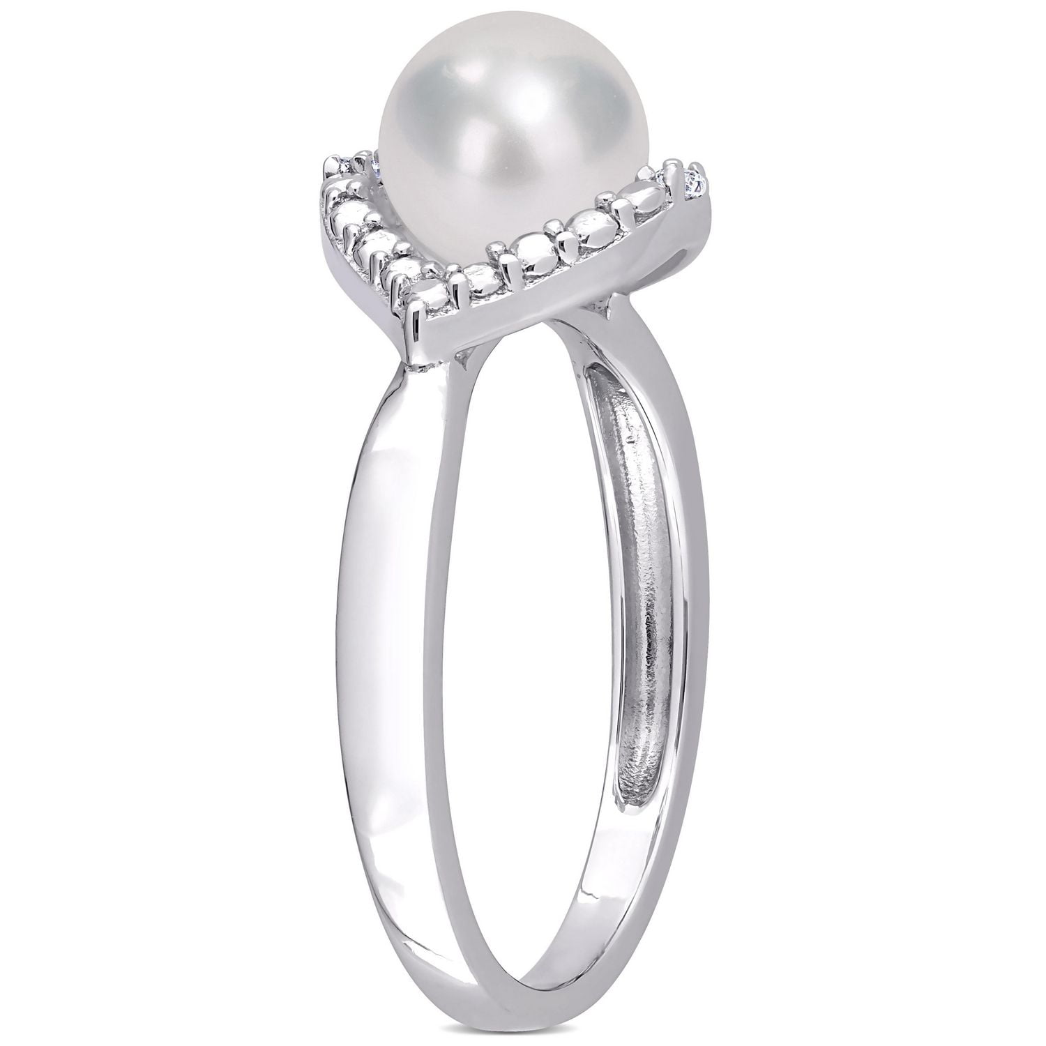 Bague de halo cocktail Miabella avec perle culture d'eau douce et saphir blanc synthétique en argent sterling