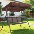 thumbnail image 1 of YUSAZENS 3-Seat Outdoor Patio Swing Chair with Adjustable Canopy Heavy Duty Steel Frame Built-in Cup Holders Pivot Storage Table for Garden Backyard Lawn Front Porch Brown, 1 of 7