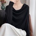 thumbnail image 4 of Roncen Haut à Manches Longues à Col Bénitier pour Femme, Blouse de Base Unie Drapée, Essentiel Extensible pour Superposition, 4 of 5