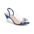 thumbnail image 1 of BLISSFUL STEP Women's Flower Rhinestone Slingback Clear Mid Heel Slip On Sandals Blue 5.5, 1 of 7