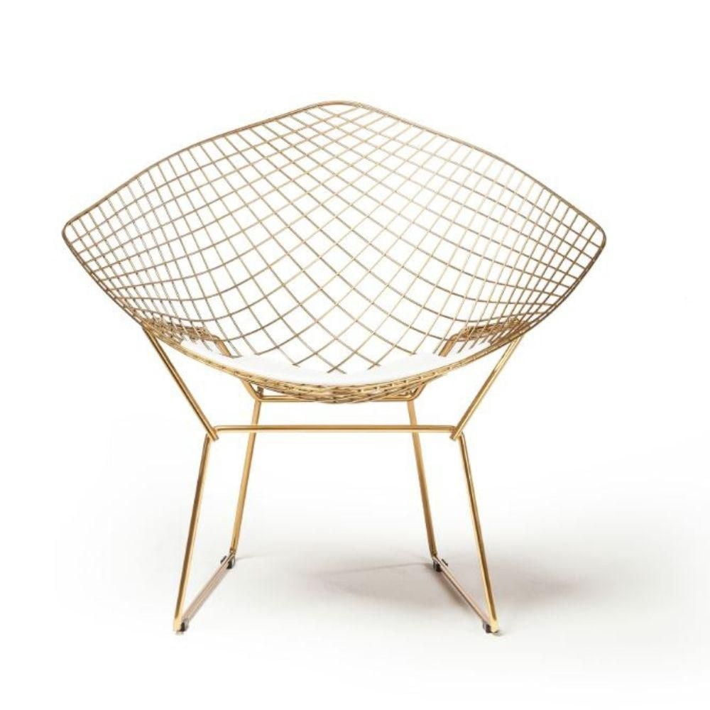 Chaise longue en métal de style Bertoia en chrome avec coussin inclus, chaise longue de salon en métal chromé brillant