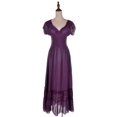 thumbnail image 2 of Women Renaissance Peasant Maiden Boho Inspired Cap Sleeve Lace Trim Maxi Dress, Purple, Large, 2 of 5