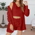 thumbnail image 2 of Ensemble de Pyjama 3 Pcs pour Femmes Ensemble de Pyjama en Polaire Chaude Tenues à Capuche Sans Manches Crop Tops Shorts Pjs, 2 of 7