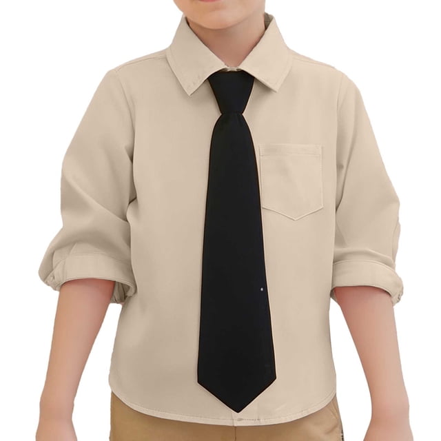 Hiiyo Big Boys Long Sleeve Dress Shirt School Uniform Solid Color Button Down Shirt, Sizes 6M-9Y