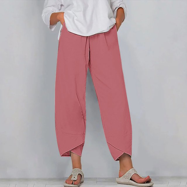 RXIRUCGD Capris d'Été pour Femmes, Confortables, Amples, à Jambes Larges, Mode, Couleur Unie, Rose, Taille : M
