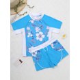 thumbnail image 3 of CHICTRY Kids Girls Rash Guard Swimsuit 2Pcs Sets Floral Print Short Sleeve Shirt with Booty Shorts Tankini Blue 14, 3 of 7