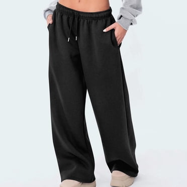 Miqool Women's Wide Leg Fleece Sweatpants Drawstring Elastic Waist Baggy Athletic Joggers Pants Casual Loose Comfy Lounge Pants with Pockets