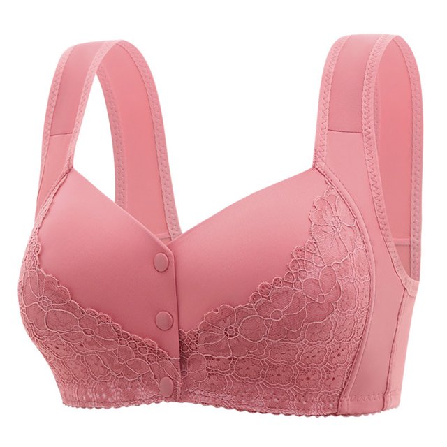 Timegard Bras for Women Plus Size Lace Front Closure Button Wide Strap Wireless Bras Comfy Everyday Bras