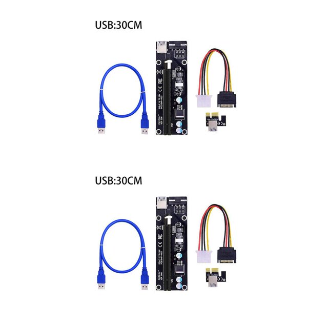 Maytalsory 30/60CM PCI-E Riser Card PCIe 1x to 16x USB 3.0 Data Cable Mining Black 30CM 2Set