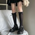 thumbnail image 2 of CSChome Stockings 1 Pair Japanese Style Ruffle Trim Bowknot Decor Women Stockings Retro Solid Color Hollow Jacquard Long Princess, 2 of 7