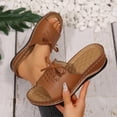 thumbnail image 1 of Commforr Summer Shoes for Women, Women's Slip-On Wedge Sandals with Arch Support - Lightweight Comfortable Open Toe Slippers Soft Insole & Anti-Slip Sole Boho Slingback Sandals, Light Brown, 6, 1 of 7