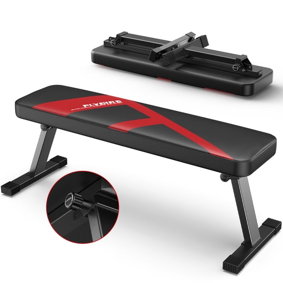 FLYBIRD 660LBS Folding Flat Bench, Sturdy Lightweight and Space-saving Bench Press Flat Weight Bench, Easy to Assemble