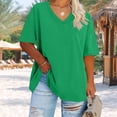 thumbnail image 2 of Yuyuzo Plus Size Tops for Women Casual V Neck Solid Color T-Shirts Short Sleeve Beach Summer Tops, 2 of 5