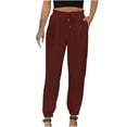 thumbnail image 1 of jovati Woman Solid Color Cotton and Linen Drawstring Elastic Waist Long Straight Pants, 1 of 9