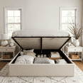 thumbnail image 3 of Aykah Modern Velvet Queen Bed Frame With Storage, Metal Bed Frame with High Headboard, Modern Wingback Design Bed, 3 of 11