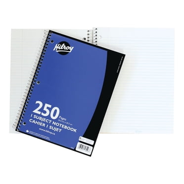 Hilroy Cahier à spirale à 1 sujet avec marge, 3 trous, 10 1/2 po x 8 po, 250 pages