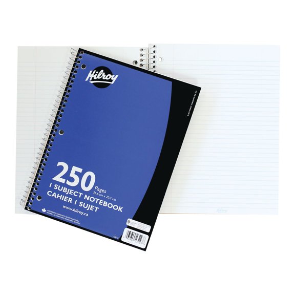 Hilroy® Coil Notebooks 3 Hole with Margin 1 Subject, 10-½ X 8, 250 Pages