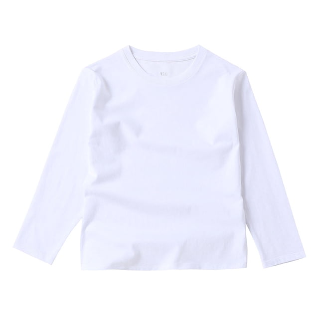 ZACPNCV T-Shirts à Manches Longues pour Filles T-Shirts pour Enfants Col Ras du Cou Hauts d'Automne Hiver T-Shirts Basiques Blanc 9-10 Ans