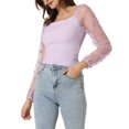 thumbnail image 4 of INSPIRE CHIC Haut Court Texturé à Manches Longues en Maille Transparente à Encolure Carrée Décontractée pour Femme avec Imprimé d'Étoiles Violet Pâle TP, 4 of 5