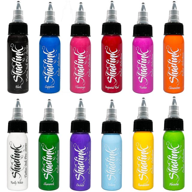 Shadink Colorful New School & Watercolor Tattoo Ink Set Professional Tattooing Inks for Color Portrait, Black & Gray Style