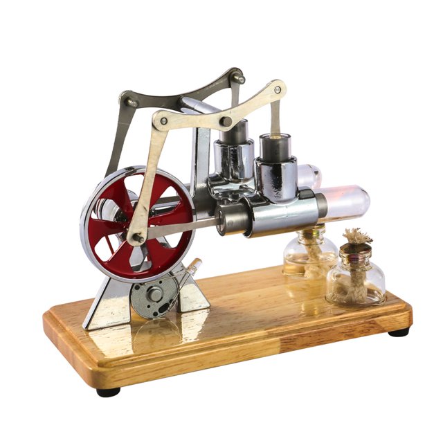Amdohai Double Cylinder Mini Hot Air Stirling Engine Motor Model Colorful LED Electricity Power Generator Educational Science Kit for Kids Children