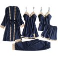 thumbnail image 1 of Pxiakgy Pyjamas pour Femmes Ensemble de Pyjamas en Satin 5 Pcs Pyjamas en Soie comme de la Dentelle Pyjamas pour Femmes Bleu + L, 1 of 3