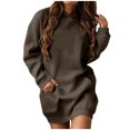 thumbnail image 1 of BADHUB Robe à Capuche à Cordon à Manches Longues Surdimensionnée pour Femmes, Robe Chandail à Capuche de Couleur Unie Ample Décontractée Tunique Chandail à Enfiler Robes Midi avec Poches Offres Prime Day Café TG, 1 of 5