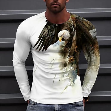 lcziwo T-Shirts Graphiques 3D d'Aigle pour Hommes Grande Taille Mode Décontractée Manches Longues Col Rond T-Shirts Imprimés d'Animaux Coupe Ajustée Chandail à Enfiler Tee-Shirt 2024 Violet XXXXXXL