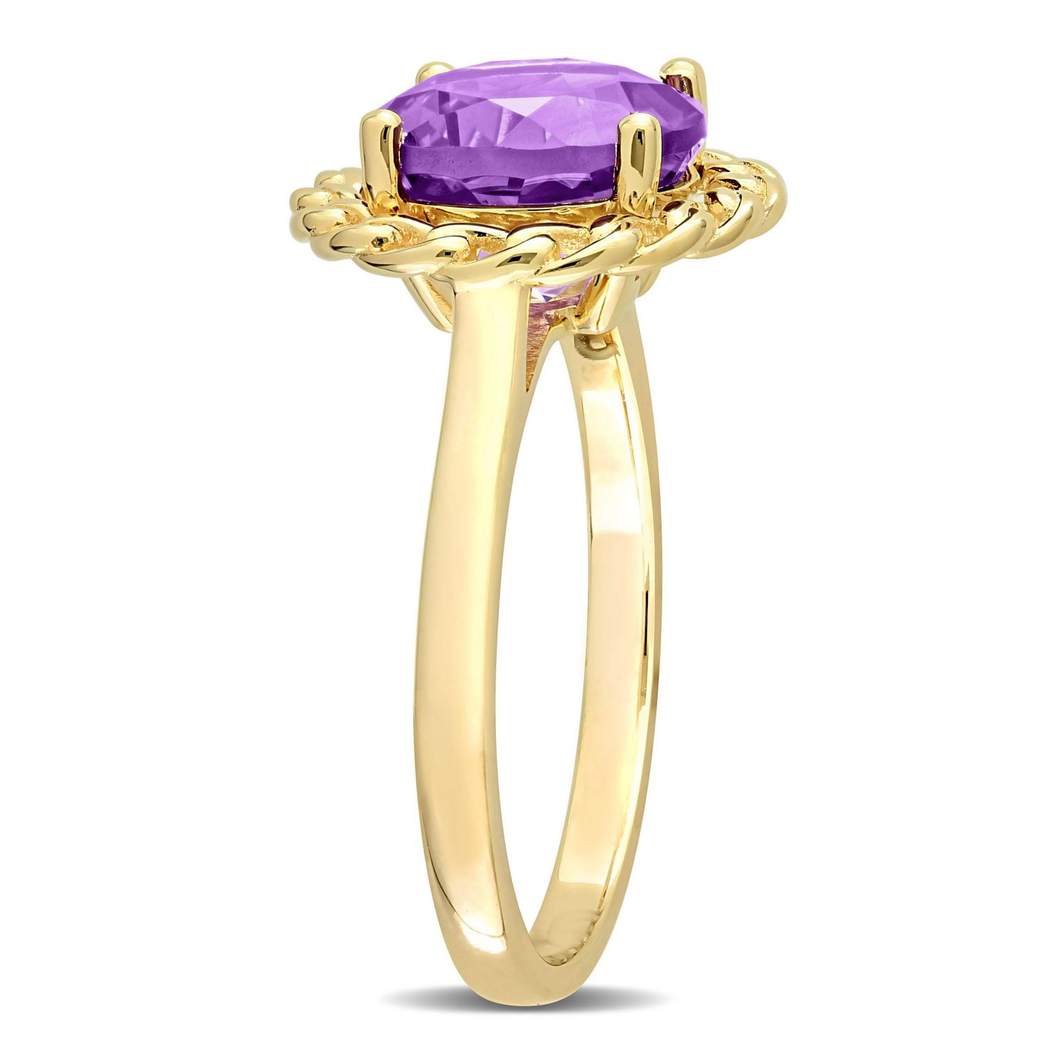 Bague maillon tressée à auréoles Miabella avec 2-1/4 Carat PBT d'Améthyste en Argent Sterling Plaqué Jaune