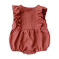 thumbnail image 1 of PMVFHDE Combinaison Fille Tout-Petit Bébé Barboteuse Été Volant Sans Manches Col Rond Mignon Combinaison Bébé Doux Coton Lin Combinaison Justaucorps&One-Pieces Rouge,3-6 Mois, 1 of 3