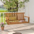 thumbnail image 1 of Gymax Acacia Wood 2-Person Outdoor Porch Swing with Hanging Ropes, Natural, 1 of 9